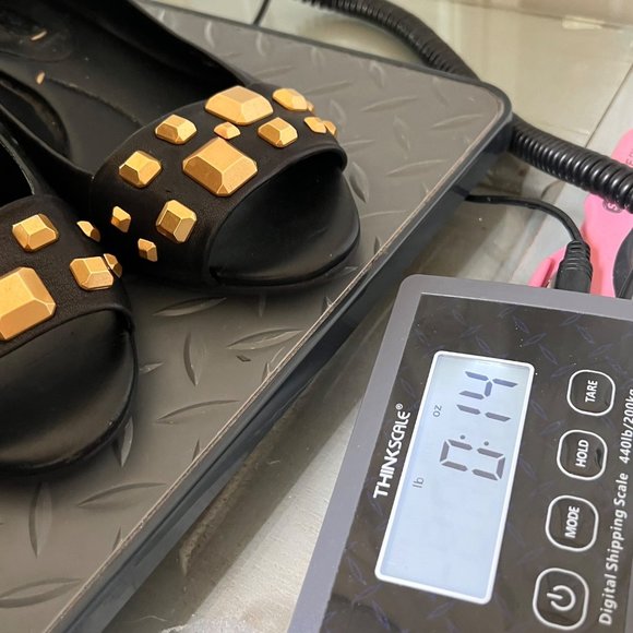 BCBGMaxAzria Studded Peep Toe Wedge Sandal Womens 6 Black Leather Boho - Picture 6 of 7